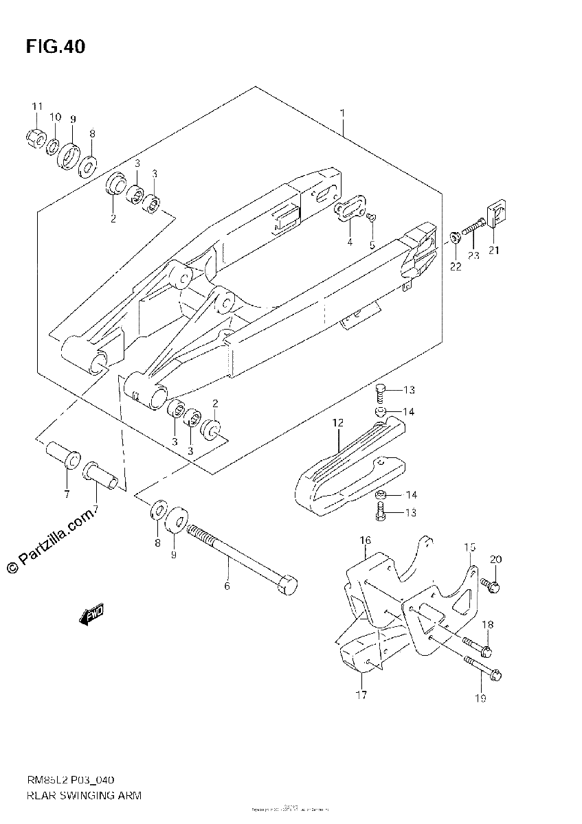 Diagrama de REAR SWINGING ARM RM85L