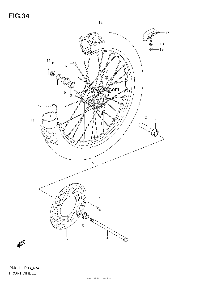 Diagrama de FRONT WHEEL RM85