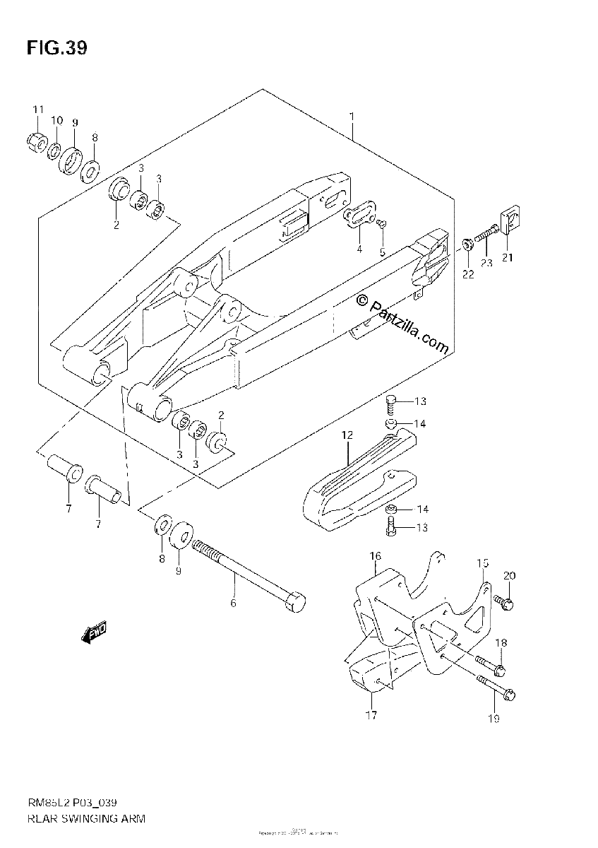 Diagrama de REAR SWINGING ARM RM85