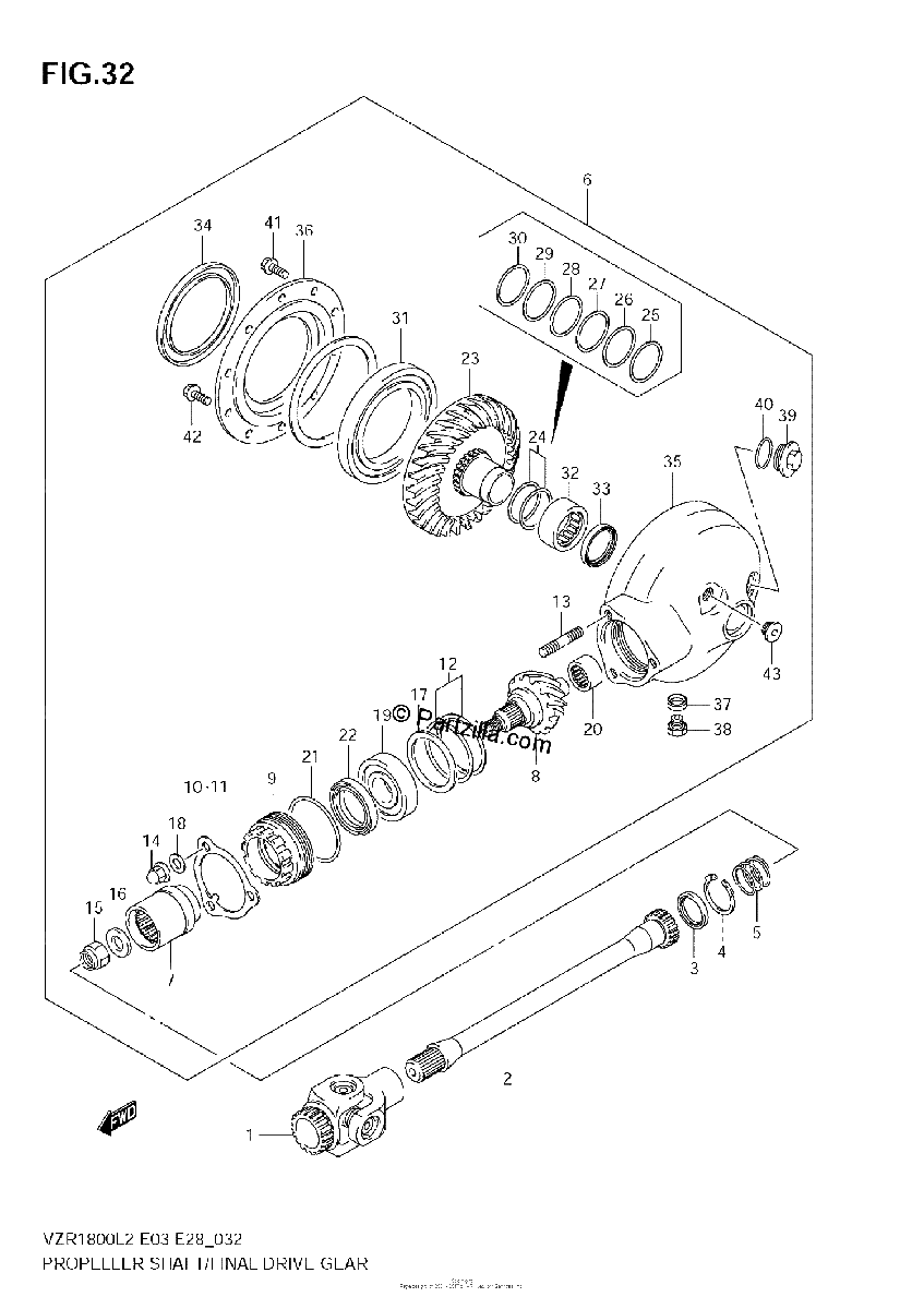 Diagrama de PROPELLER SHAFT FINAL DRIVE GEAR VZR1800 L2 E28