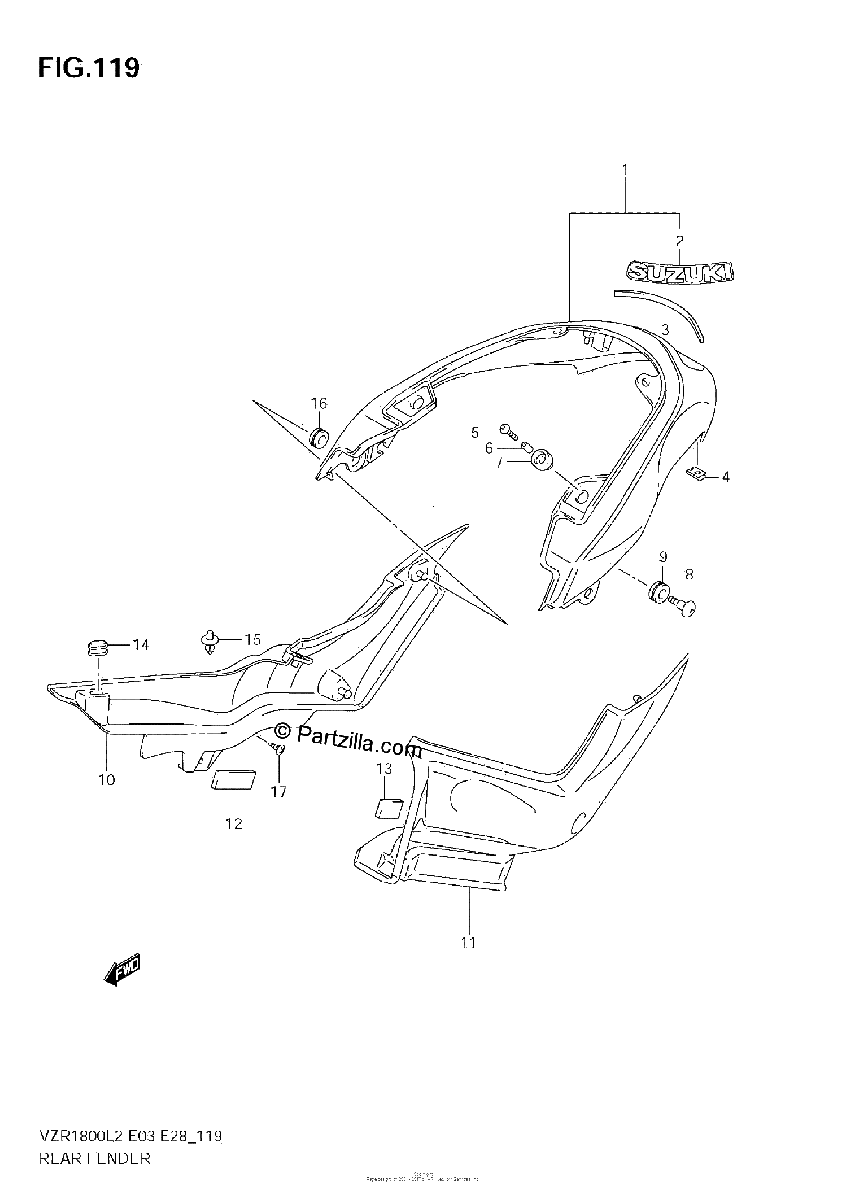 Diagrama de REAR FENDER VZR1800 L2 E03
