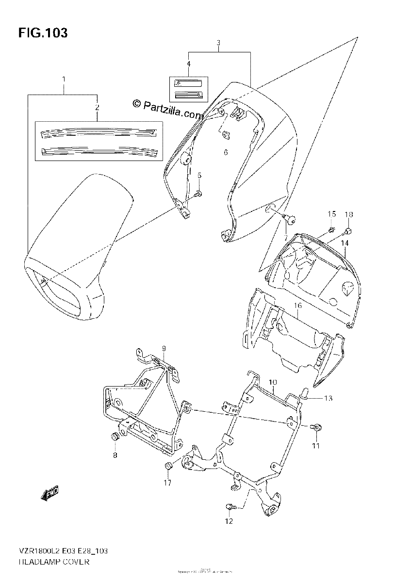 Diagrama de HEADLAMP COVER VZR1800Z L2 E03