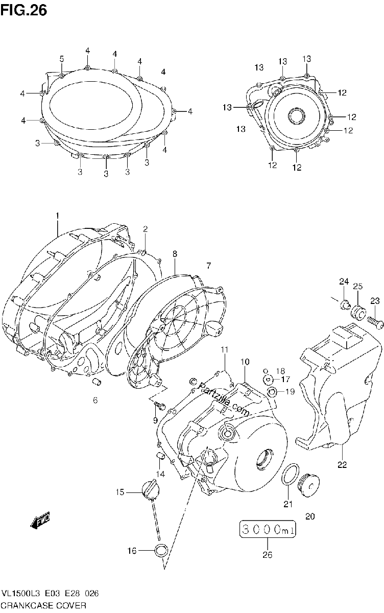 Diagrama de CRANKCASE COVER VL1500L3 E03
