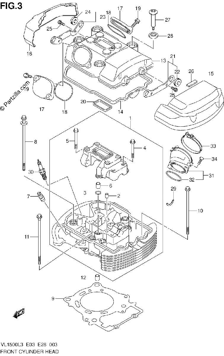 Diagrama de FRONT CYLINDER HEAD VL1500L3 E28