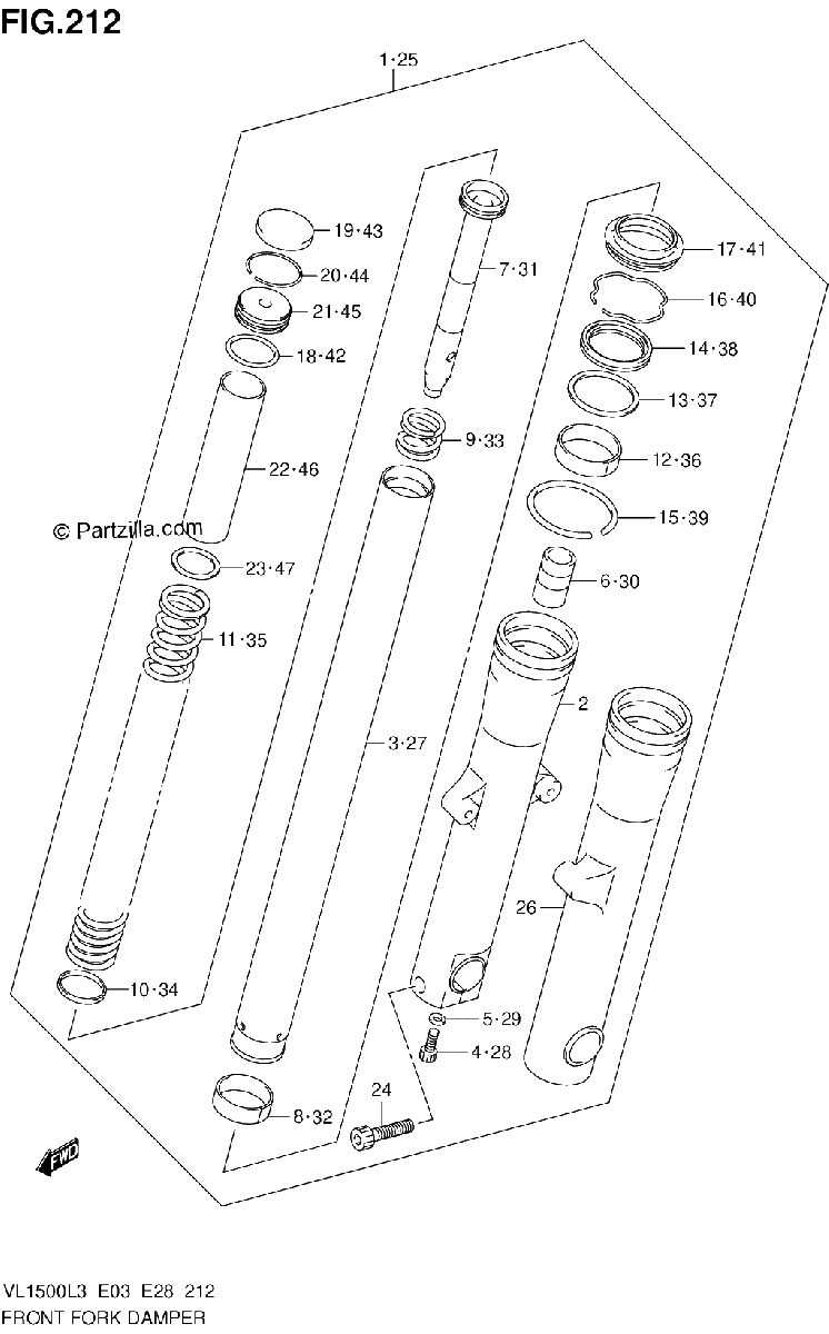 Diagrama de FRONT FORK DAMPER VL1500L3 E33