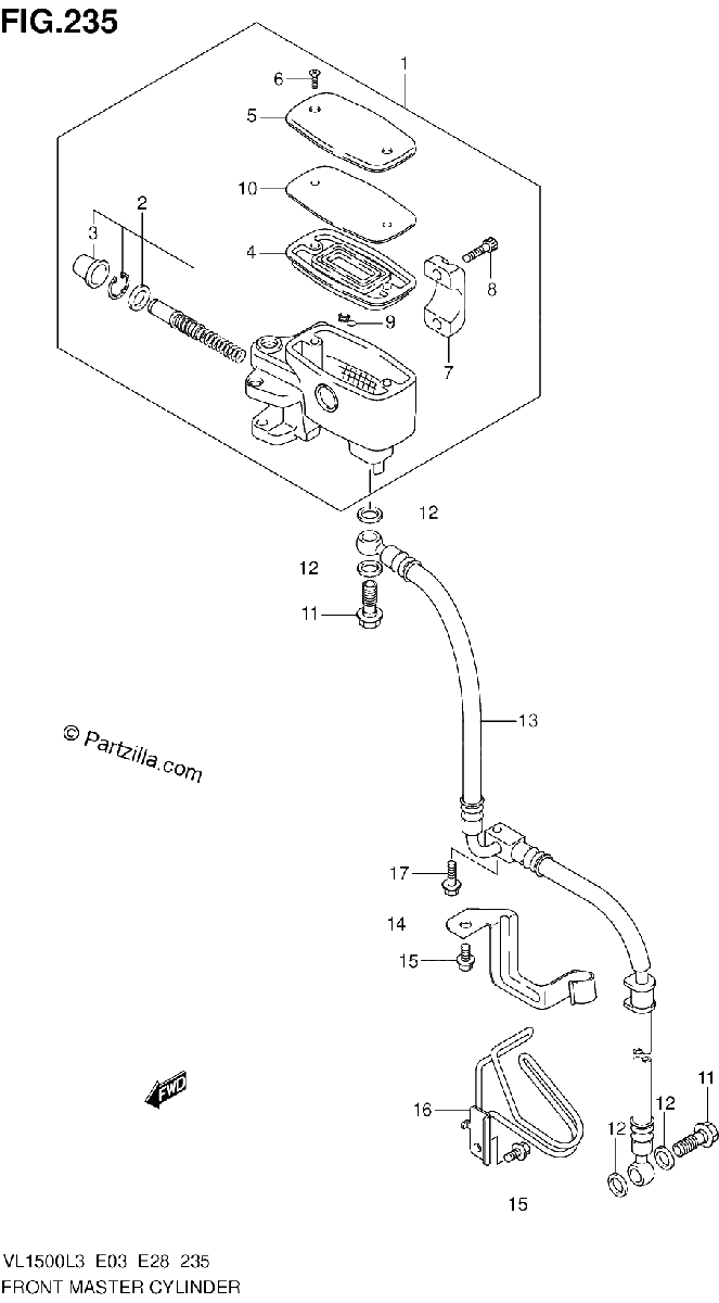 Diagrama de FRONT MASTER CYLINDER VL1500L3 E28