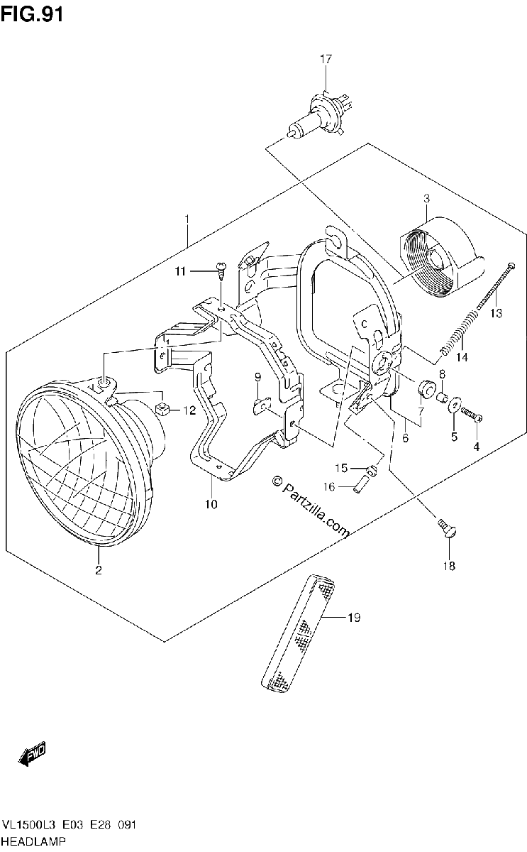 Diagrama de HEADLAMP VL1500L3 E28