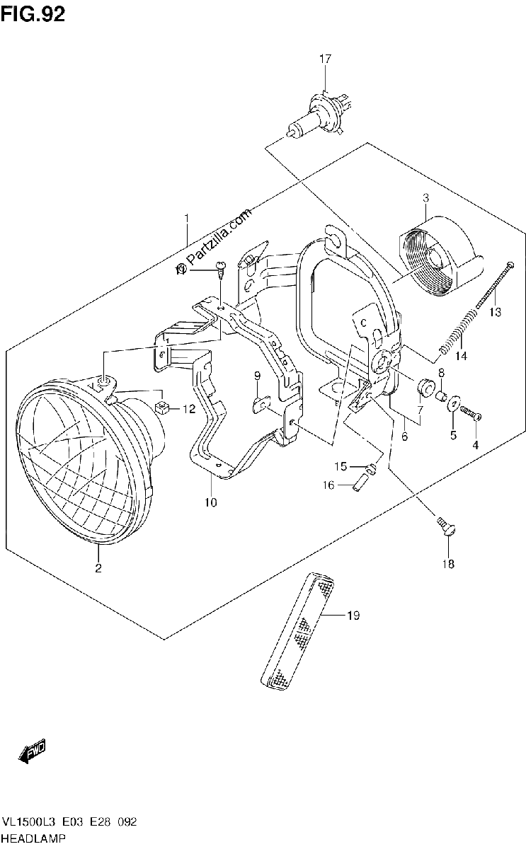 Diagrama de HEADLAMP VL1500L3 E33