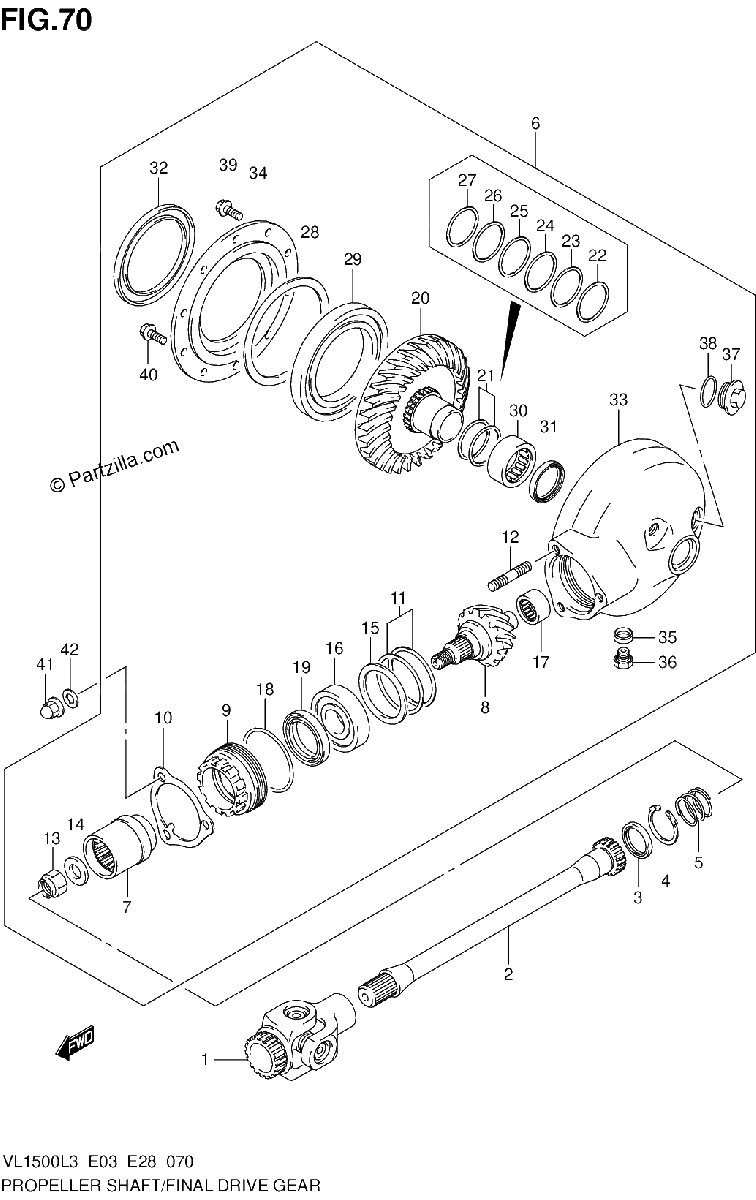 Diagrama de PROPELLER SHAFT FINAL DRIVE GEAR VL1500L3 E28