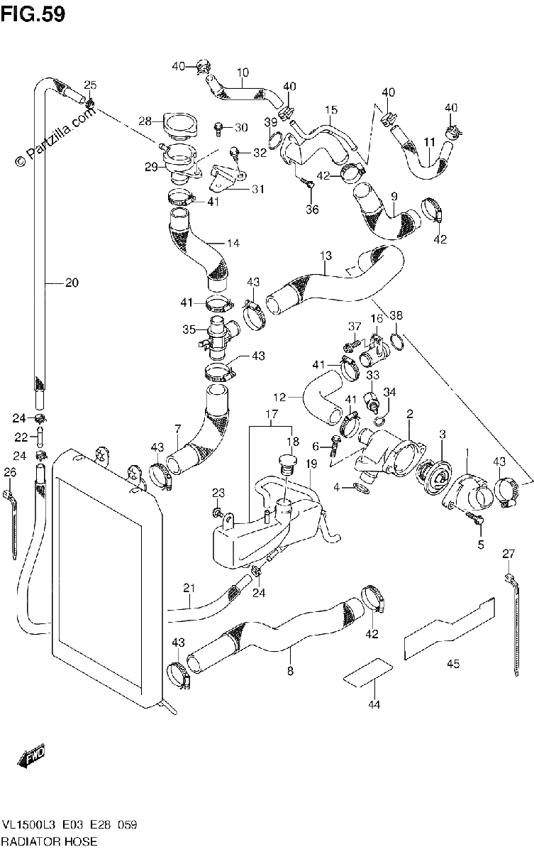 Diagrama de RADIATOR HOSE VL1500L3 E28