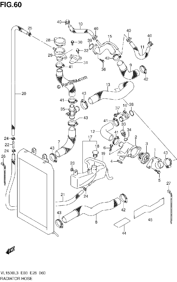 Diagrama de RADIATOR HOSE VL1500L3 E33