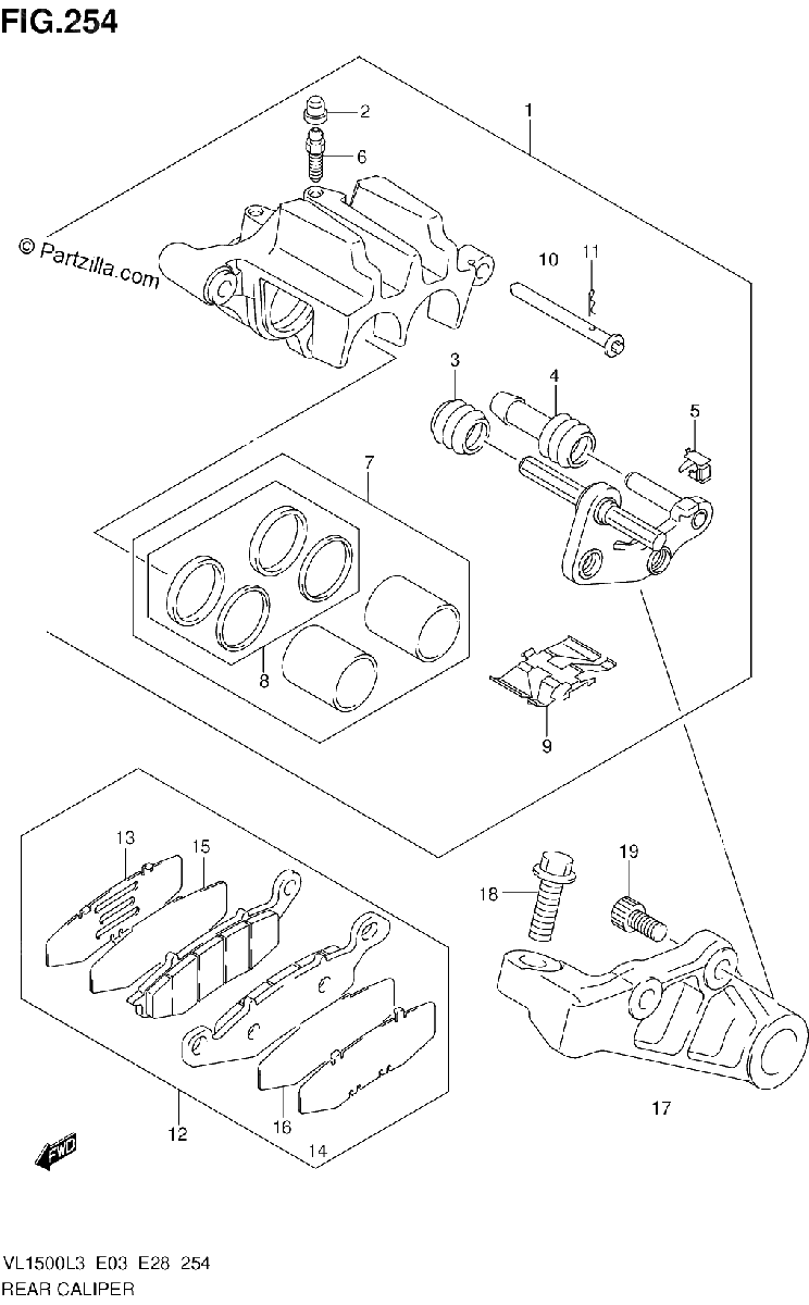 Diagrama de REAR CALIPER VL1500L3 E28