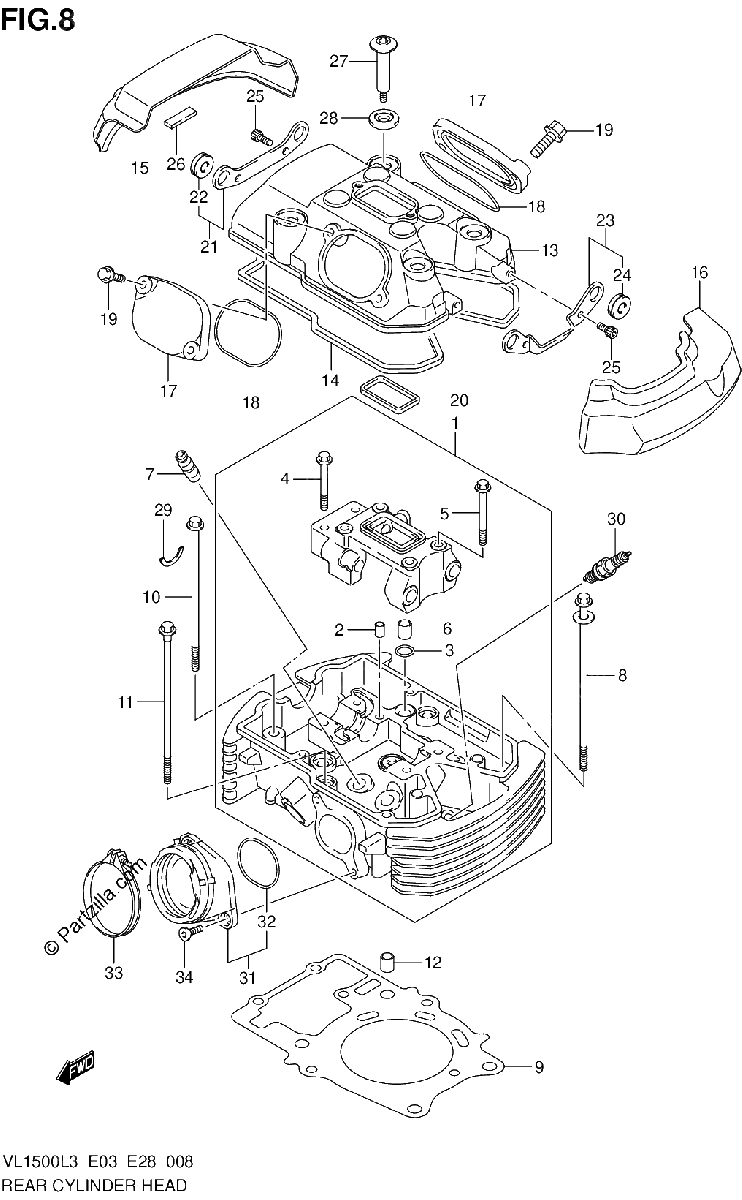 Diagrama de REAR CYLINDER HEAD VL1500L3 E03