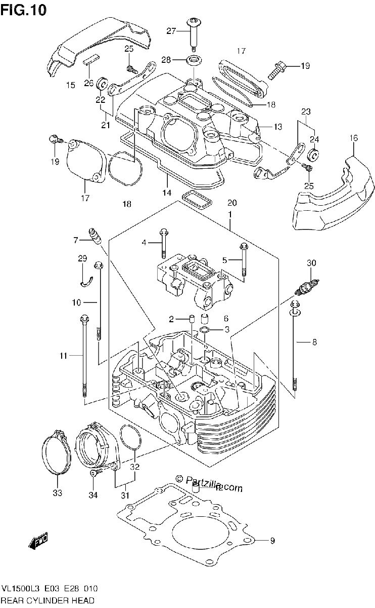 Diagrama de REAR CYLINDER HEAD VL1500L3 E33