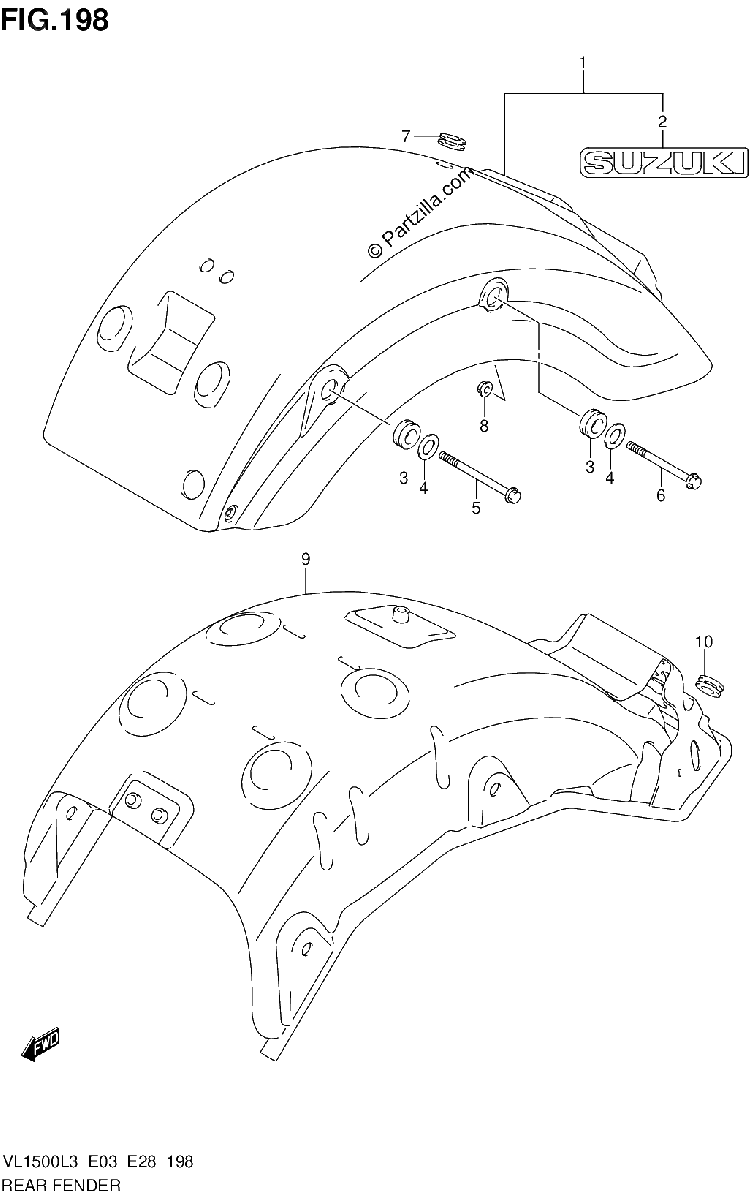 Diagrama de REAR FENDER VL1500L3 E28