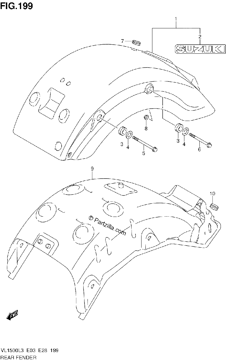 Diagrama de REAR FENDER VL1500L3 E33