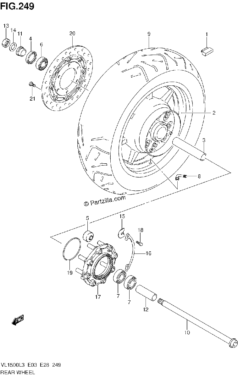 Diagrama de REAR WHEEL VL1500L3 E33