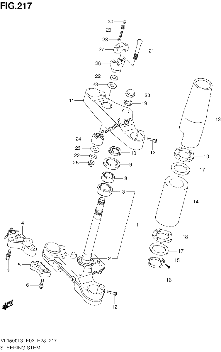 Diagrama de STEERING STEM VL1500L3 E28