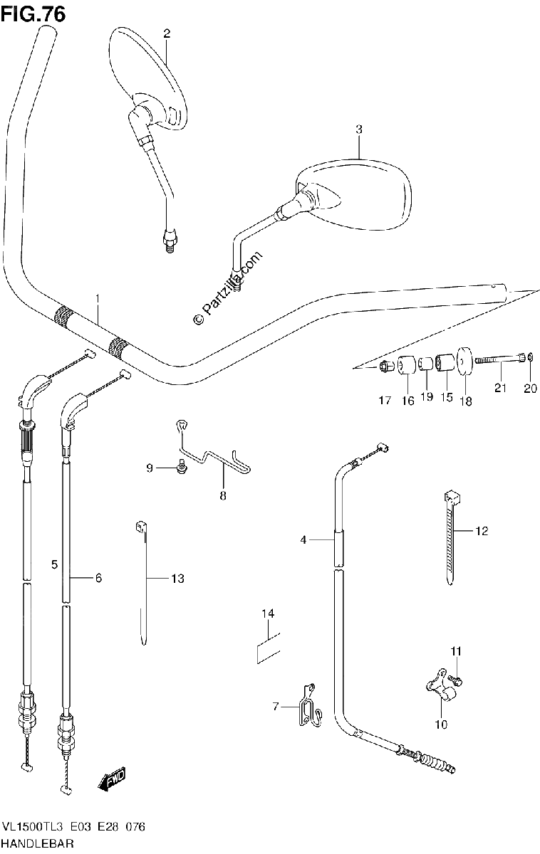 Diagrama de HANDLEBAR VL1500TL3 E03