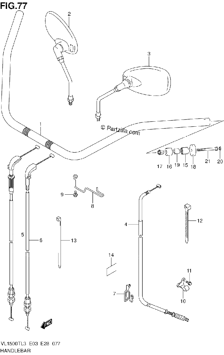 Diagrama de HANDLEBAR VL1500TL3 E28