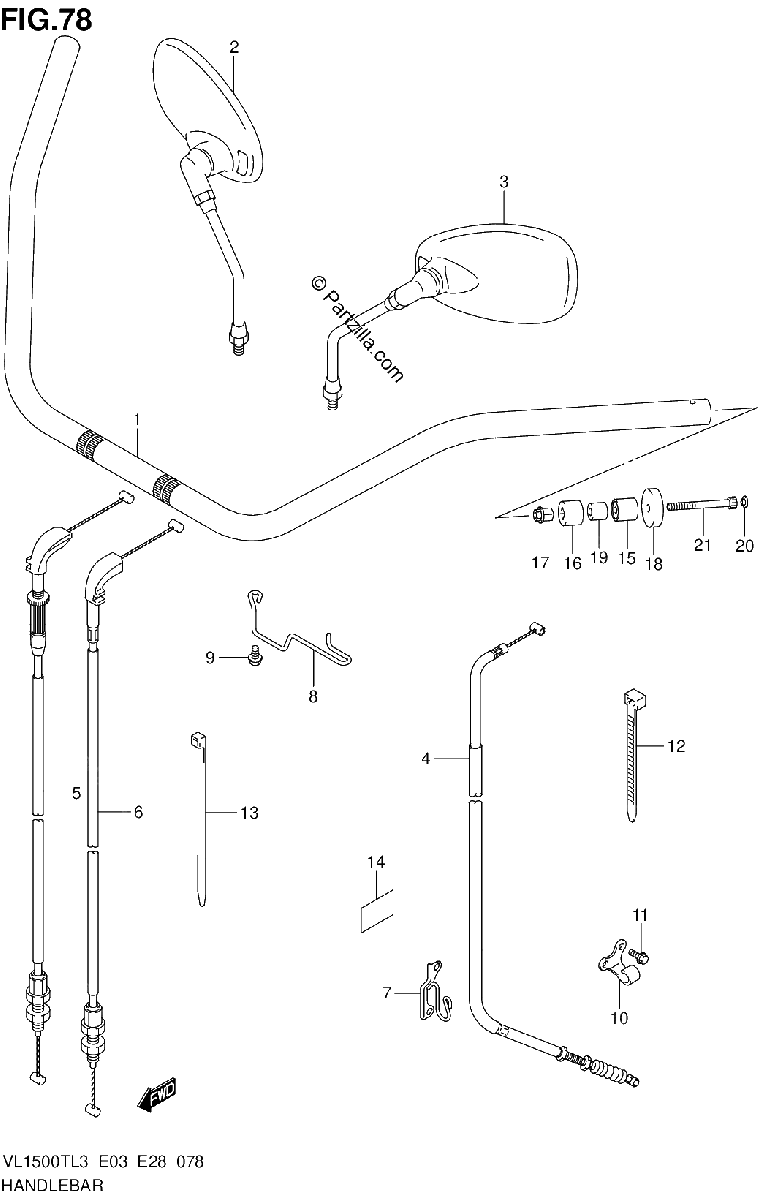 Diagrama de HANDLEBAR VL1500TL3 E33