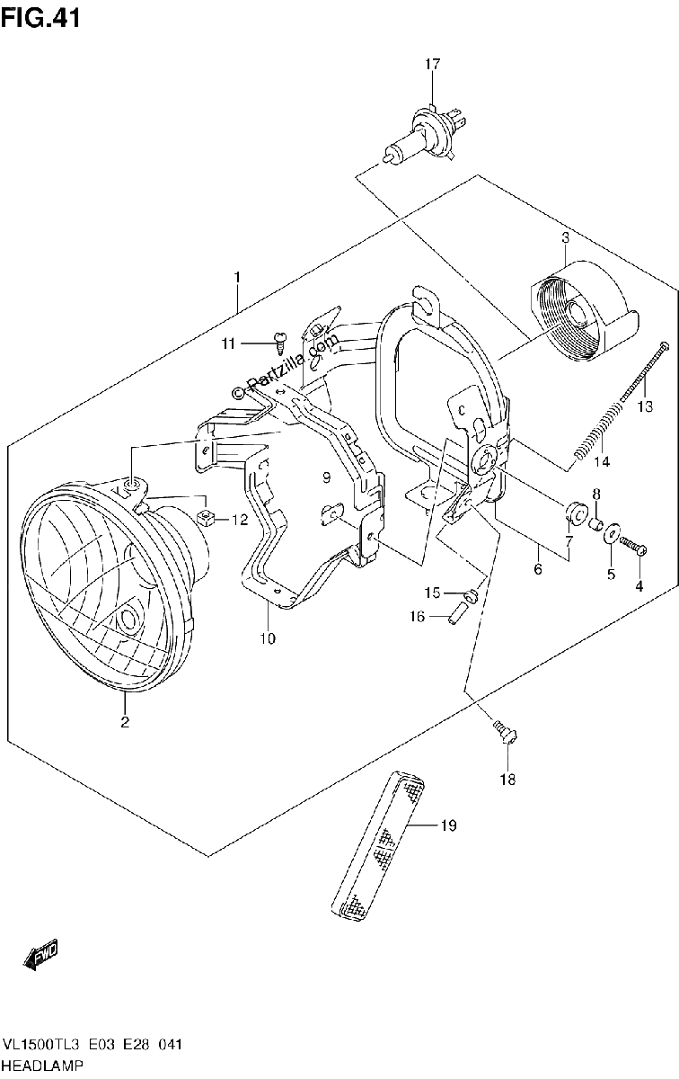 Diagrama de HEADLAMP VL1500TL3 E28