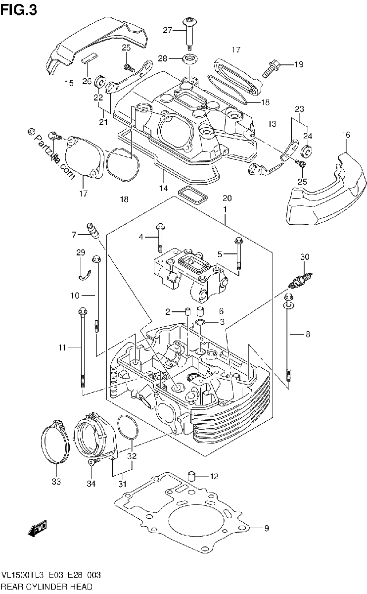 Diagrama de REAR CYLINDER HEAD