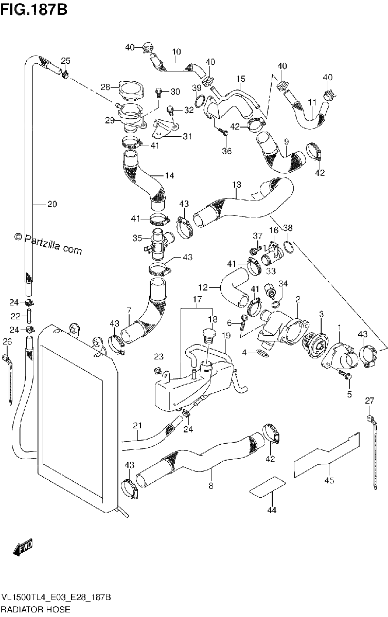 Diagrama de RADIATOR HOSE VL1500TL4 E28