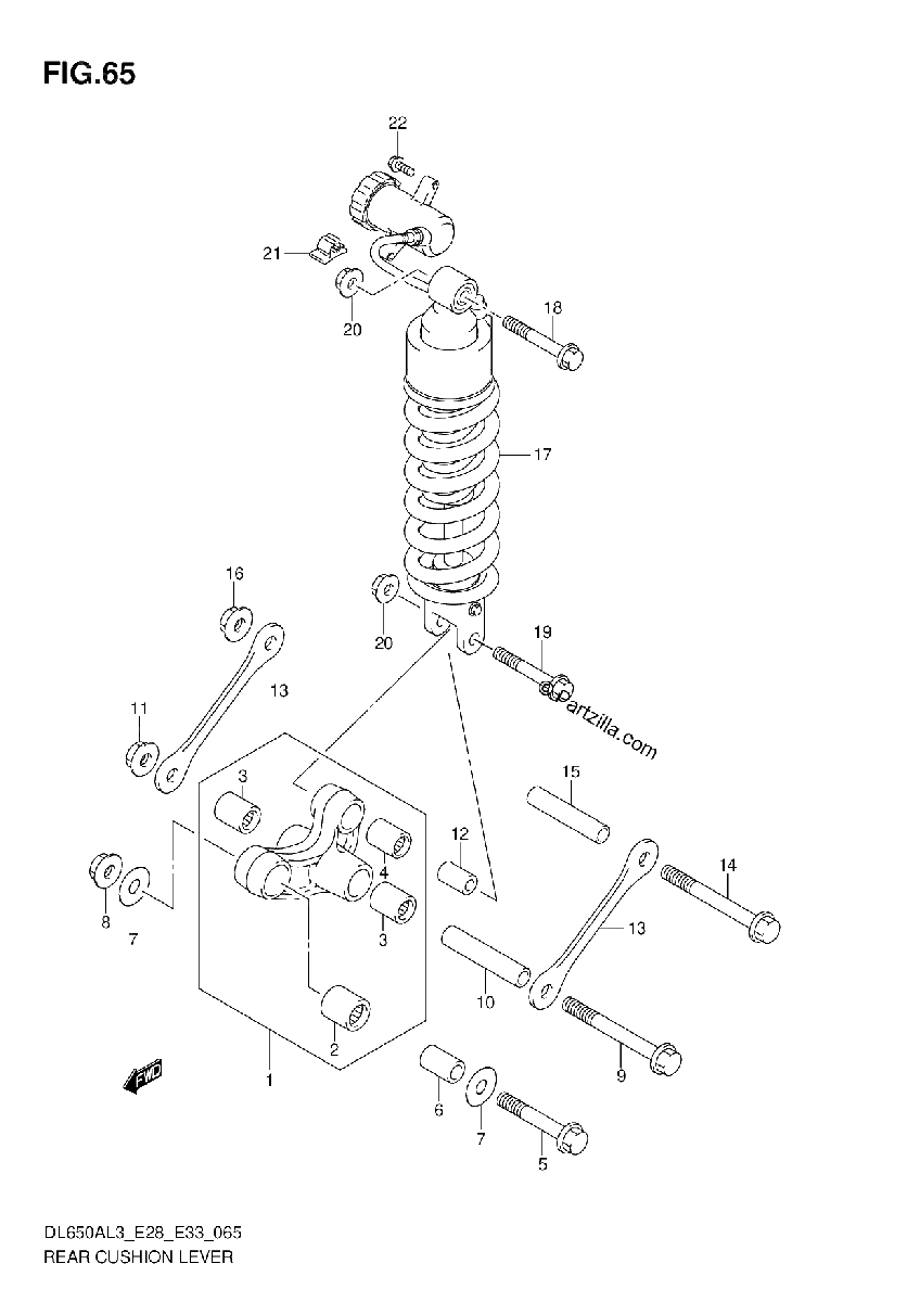 Diagrama de REAR CUSHION LEVER DL650AL3 E28