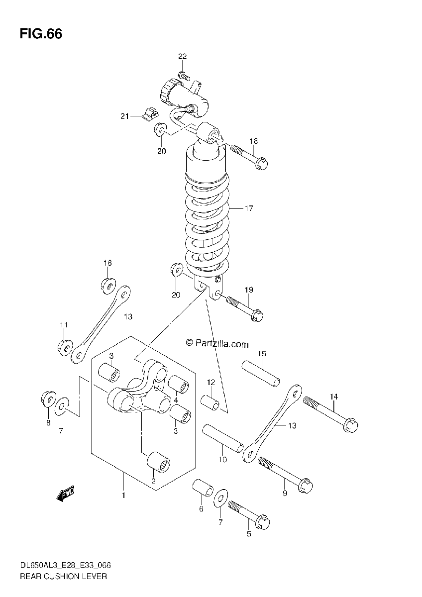 Diagrama de REAR CUSHION LEVER DL650AL3 E33