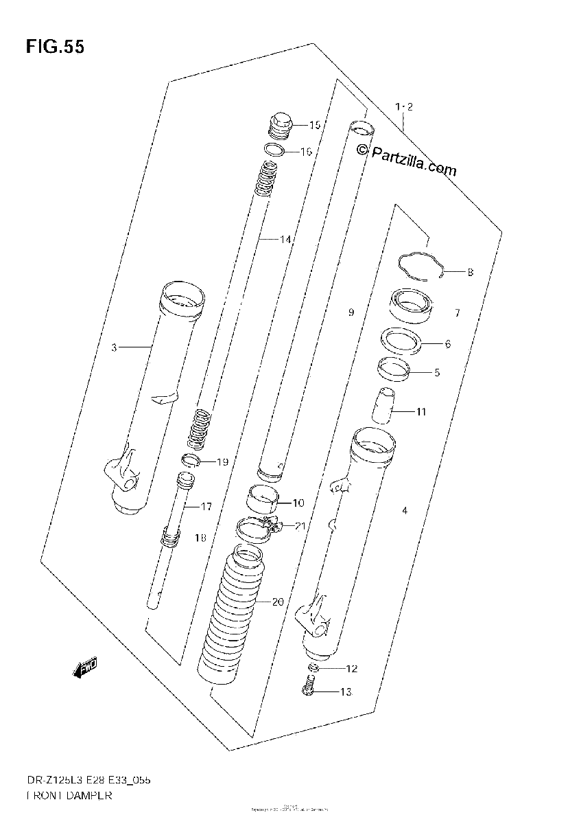 Diagrama de FRONT DAMPER DR Z125L3 E33