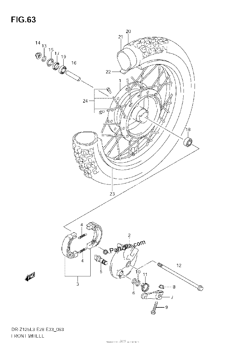 Diagrama de FRONT WHEEL DR Z125L3 E33