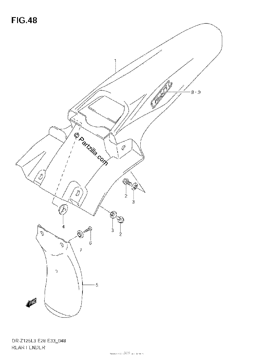 Diagrama de REAR FENDER DR Z125LL3 E33