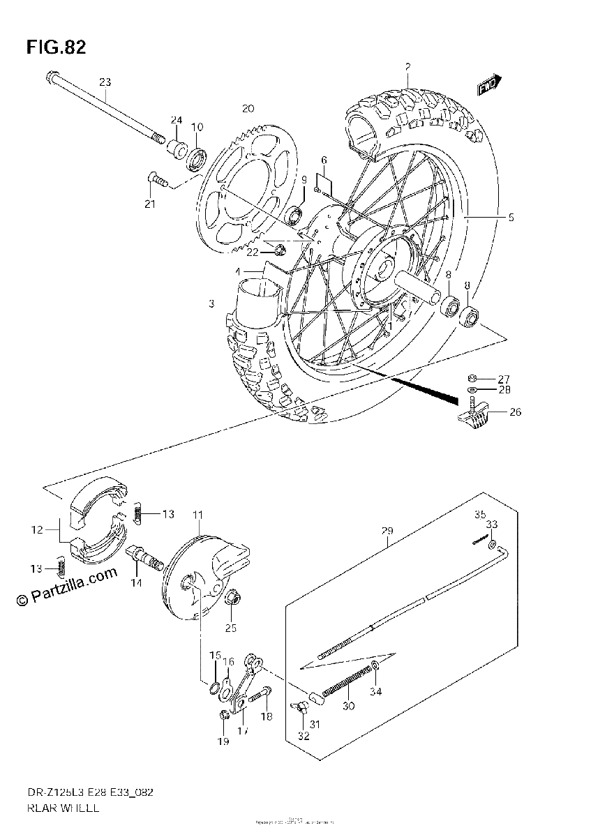 Diagrama de REAR WHEEL DR Z125LL3 E33