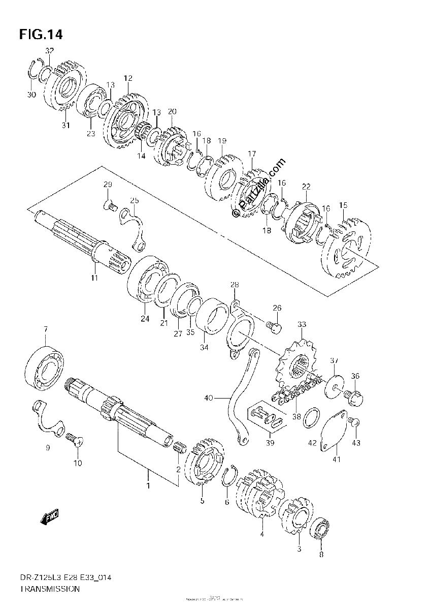 Diagrama de TRANSMISSION DR Z125L3 E28