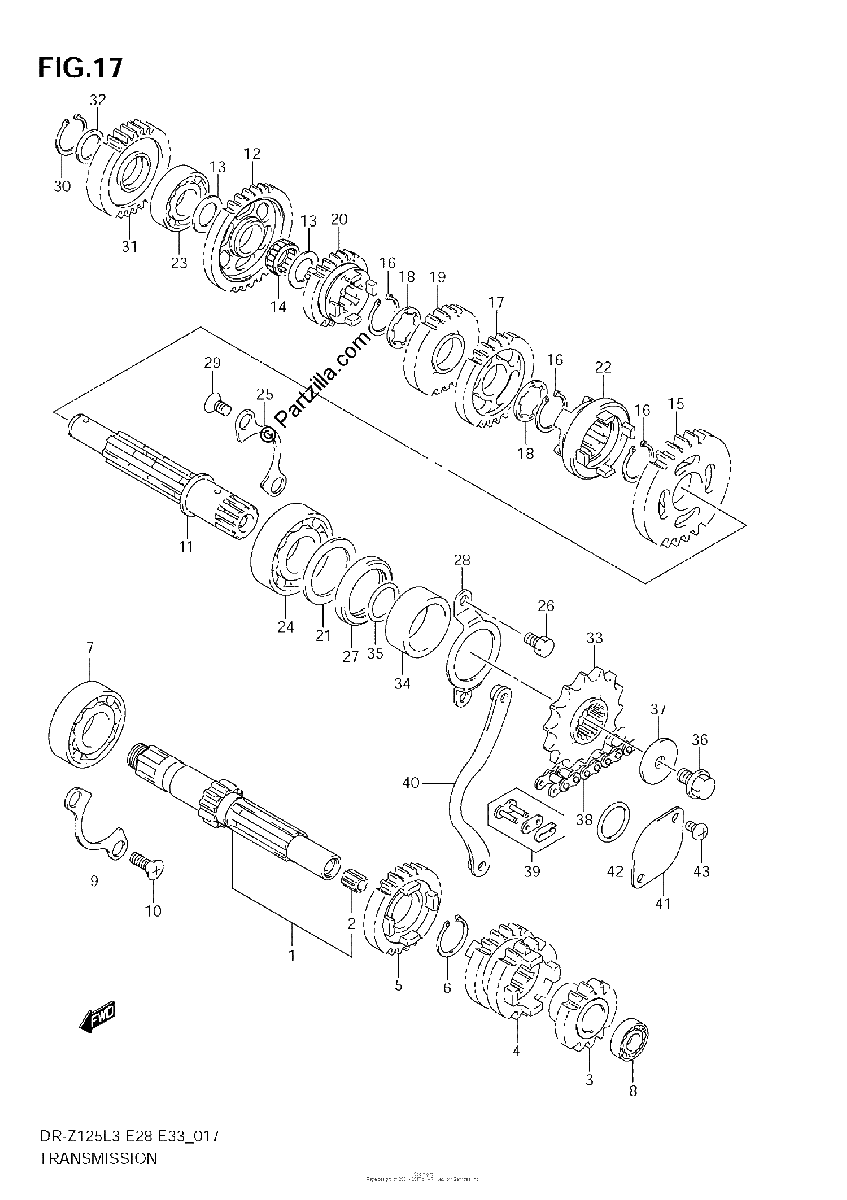 Diagrama de TRANSMISSION DR Z125LL3 E33