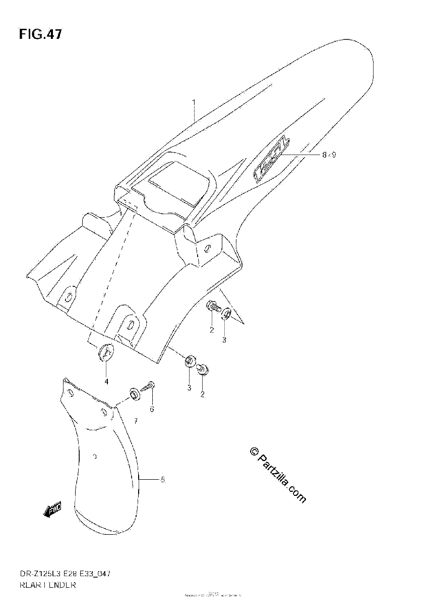 Diagrama de REAR FENDER DR Z125LL3 E28
