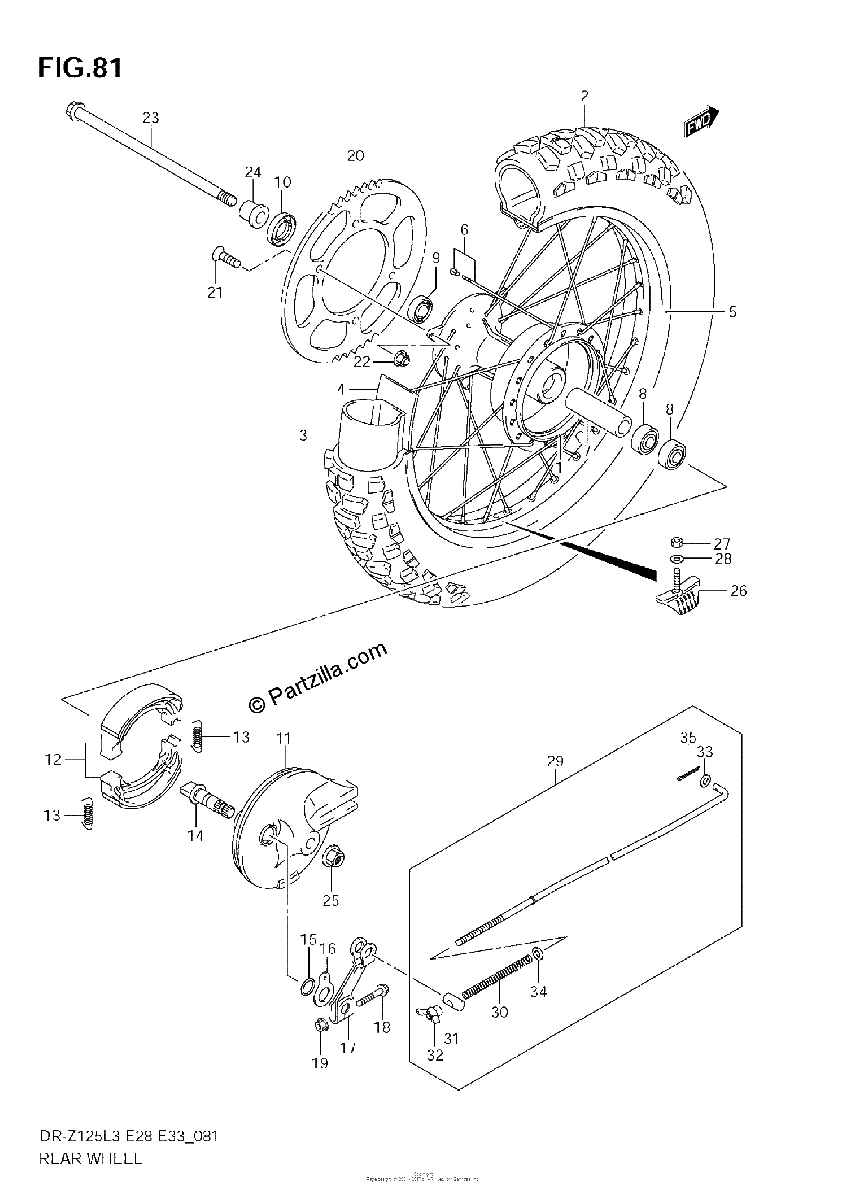 Diagrama de REAR WHEEL DR Z125LL3 E28
