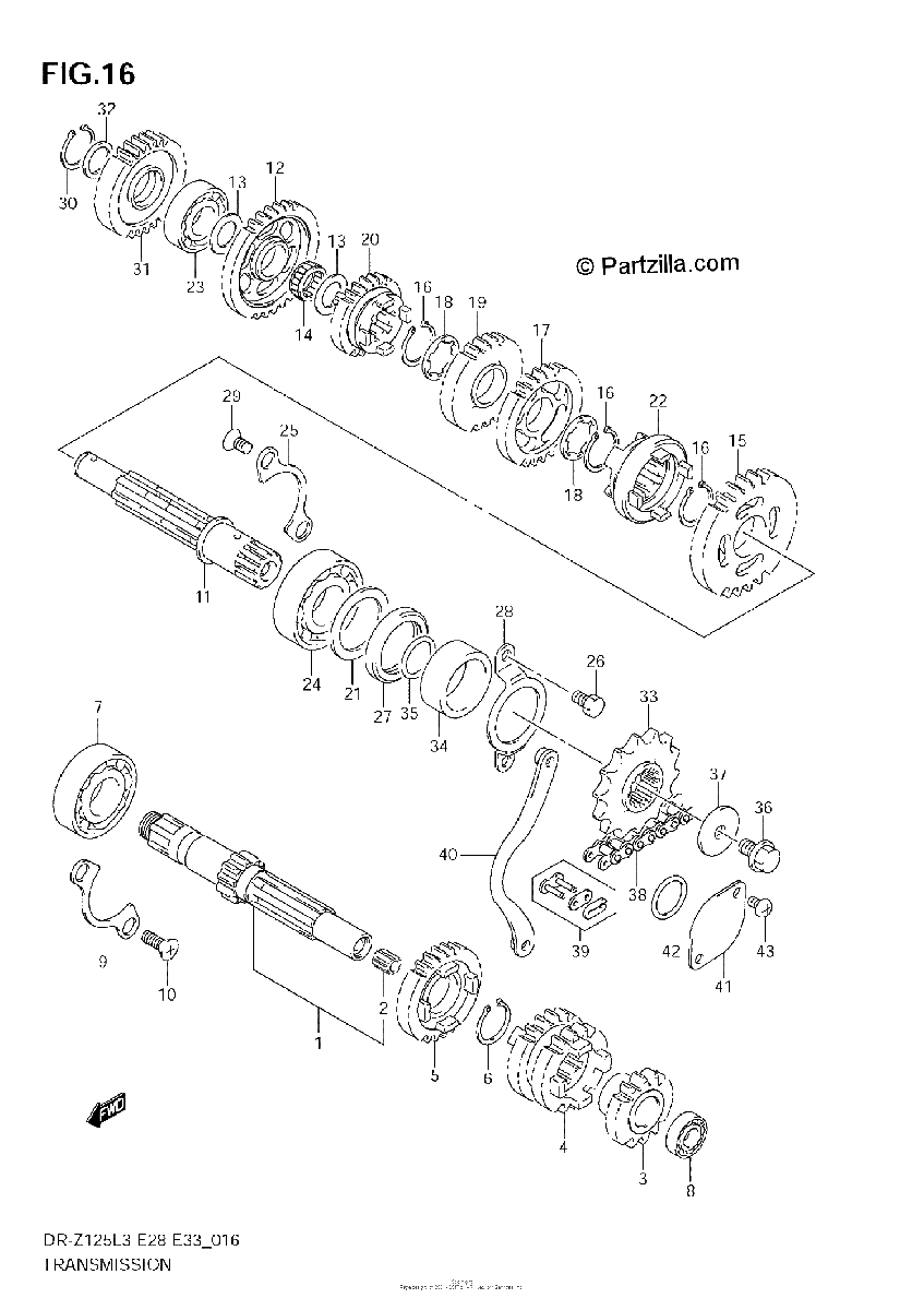 Diagrama de TRANSMISSION DR Z125LL3 E28