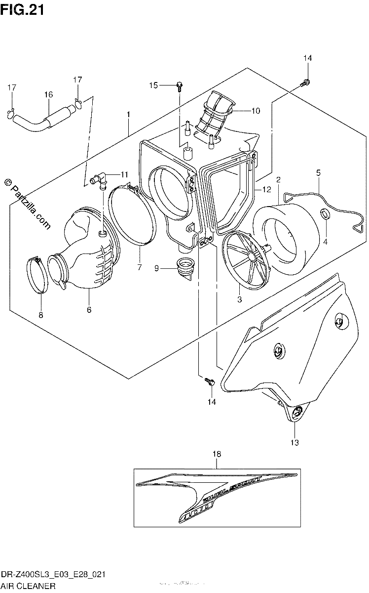 Diagrama de AIR CLEANER DR Z400SL3 E33