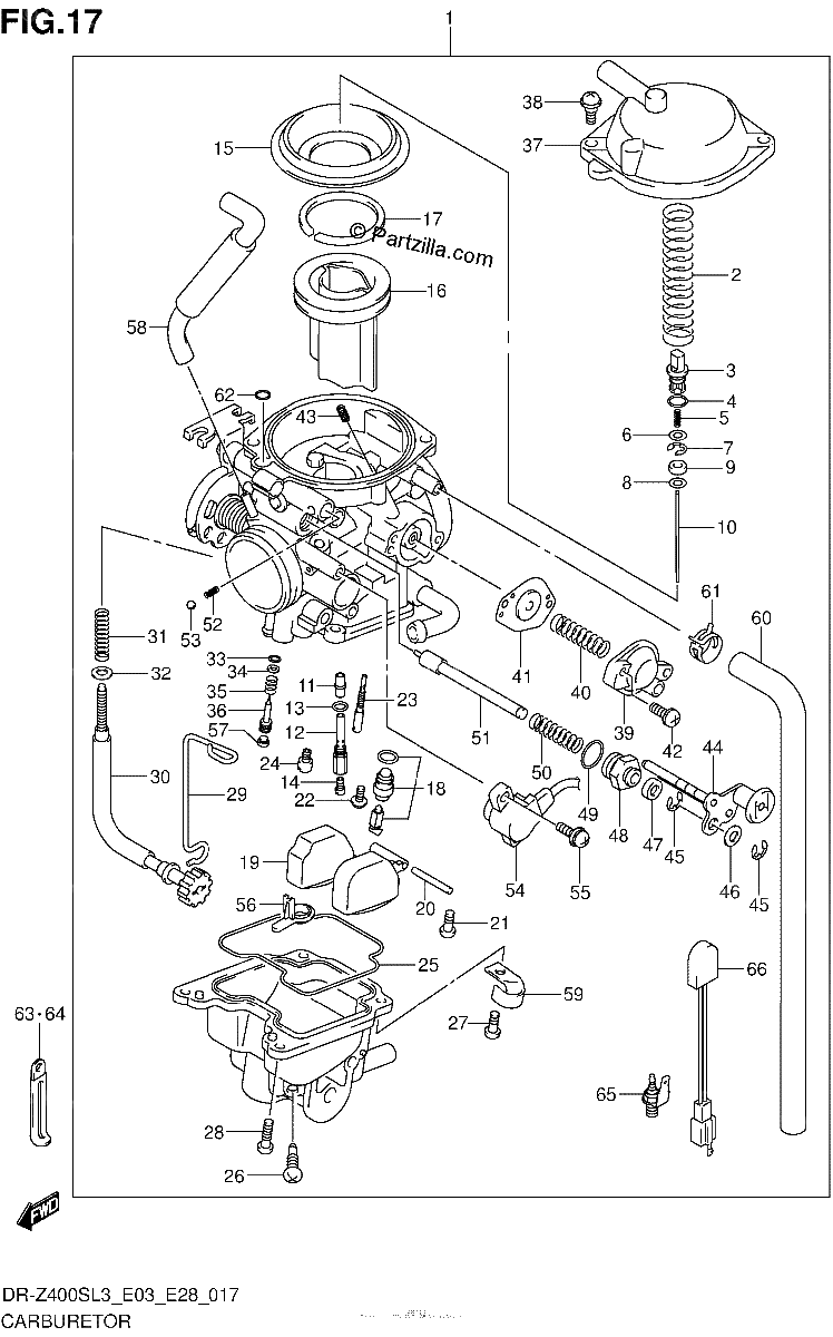 Diagrama de CARBURETOR DR Z400SL3 E28