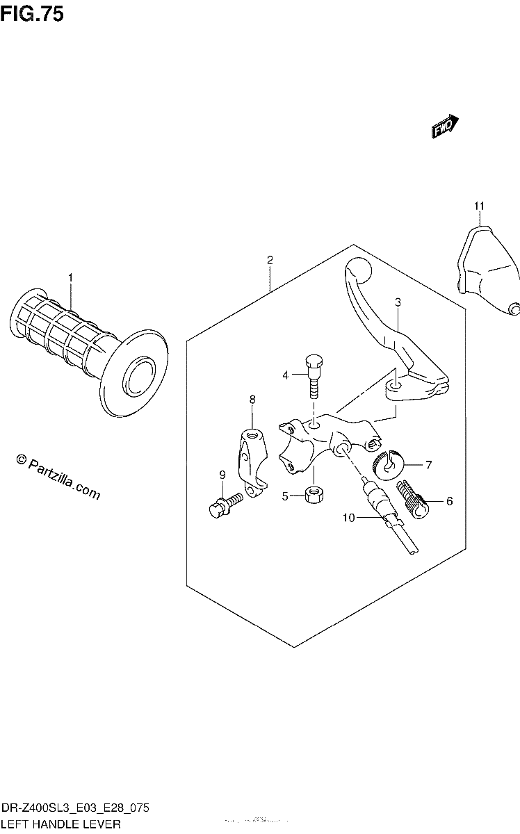 Diagrama de LEFT HANDLE LEVER DR Z400SL3 E03
