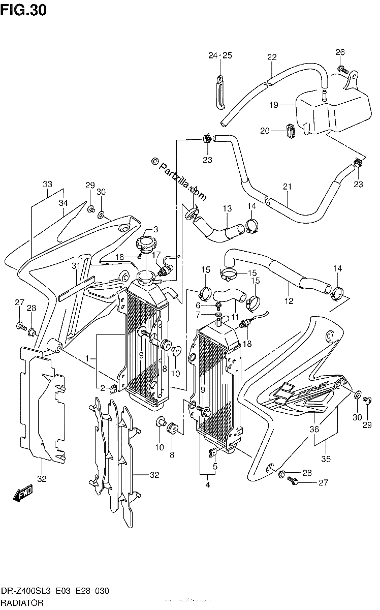 Diagrama de RADIATOR DR Z400SL3 E28