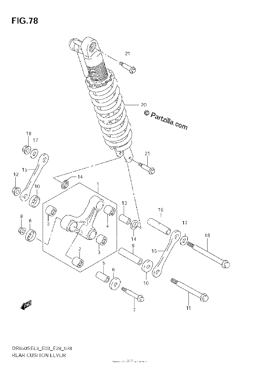 Diagrama de REAR CUSHION LEVER DR650SEL3 E28