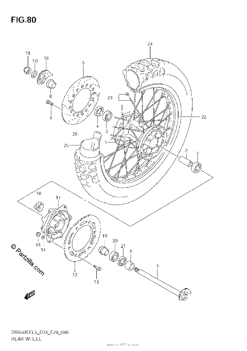 Diagrama de REAR WHEEL DR650SEL3 E03