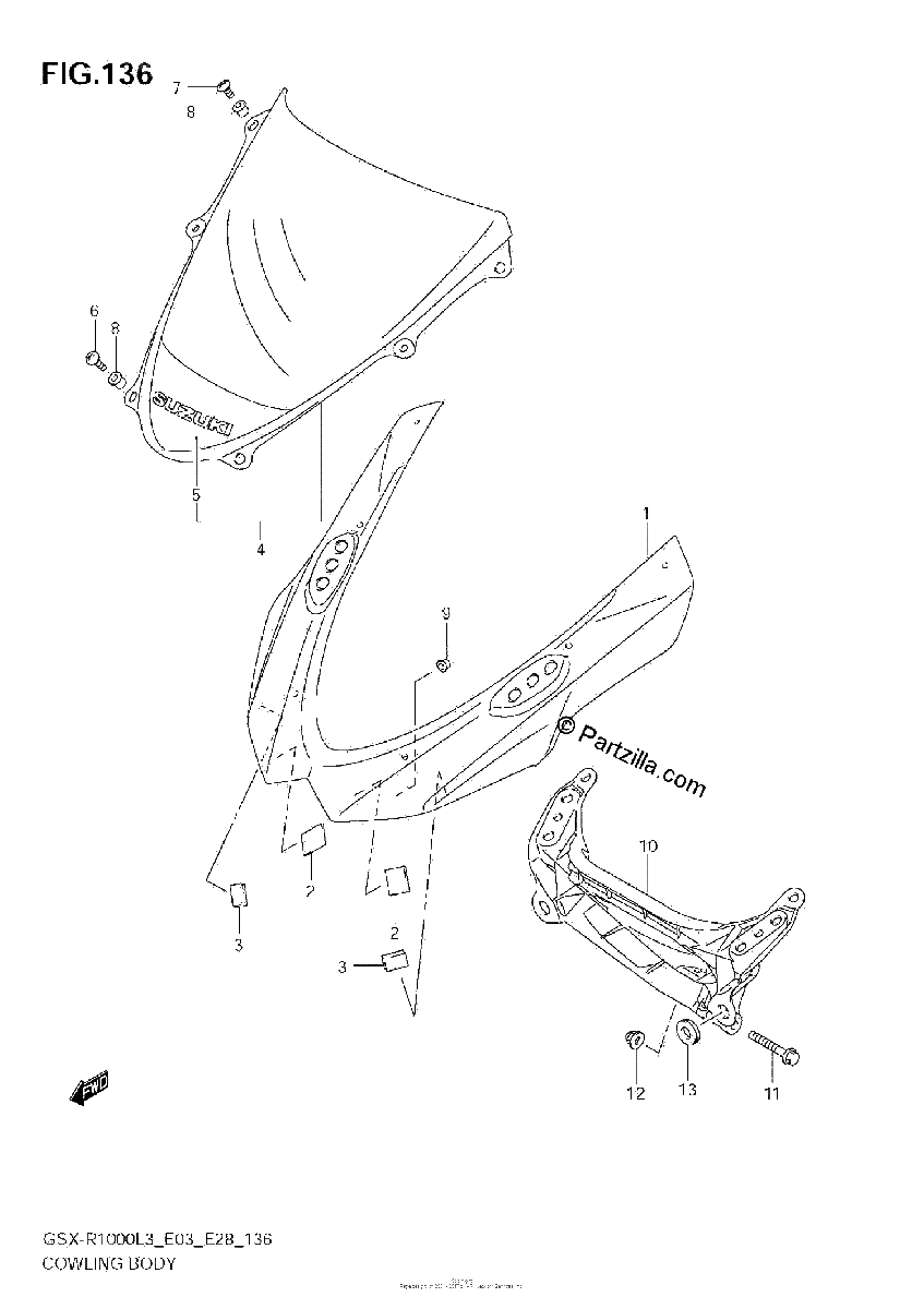 Diagrama de COWLING BODY GSX R1000L3 E03