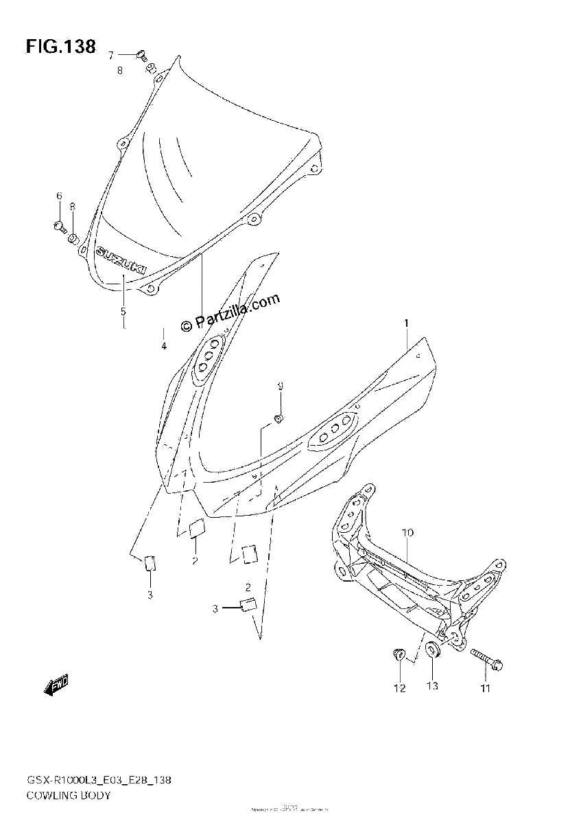 Diagrama de COWLING BODY GSX R1000L3 E33