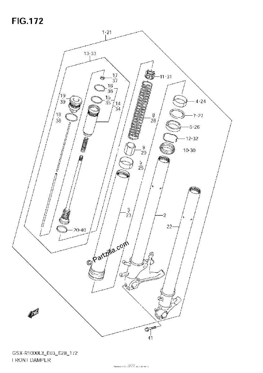 Diagrama de FRONT DAMPER GSX R1000L3 E28