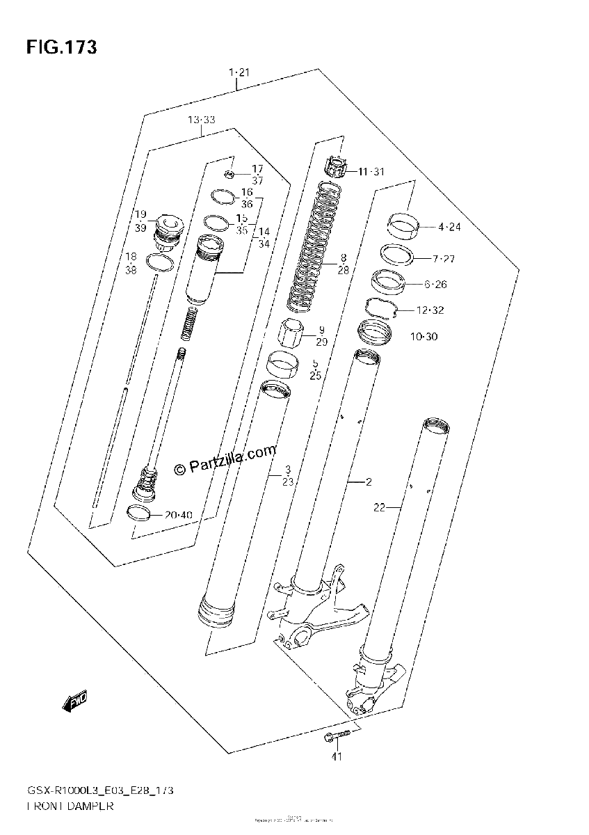 Diagrama de FRONT DAMPER GSX R1000L3 E33
