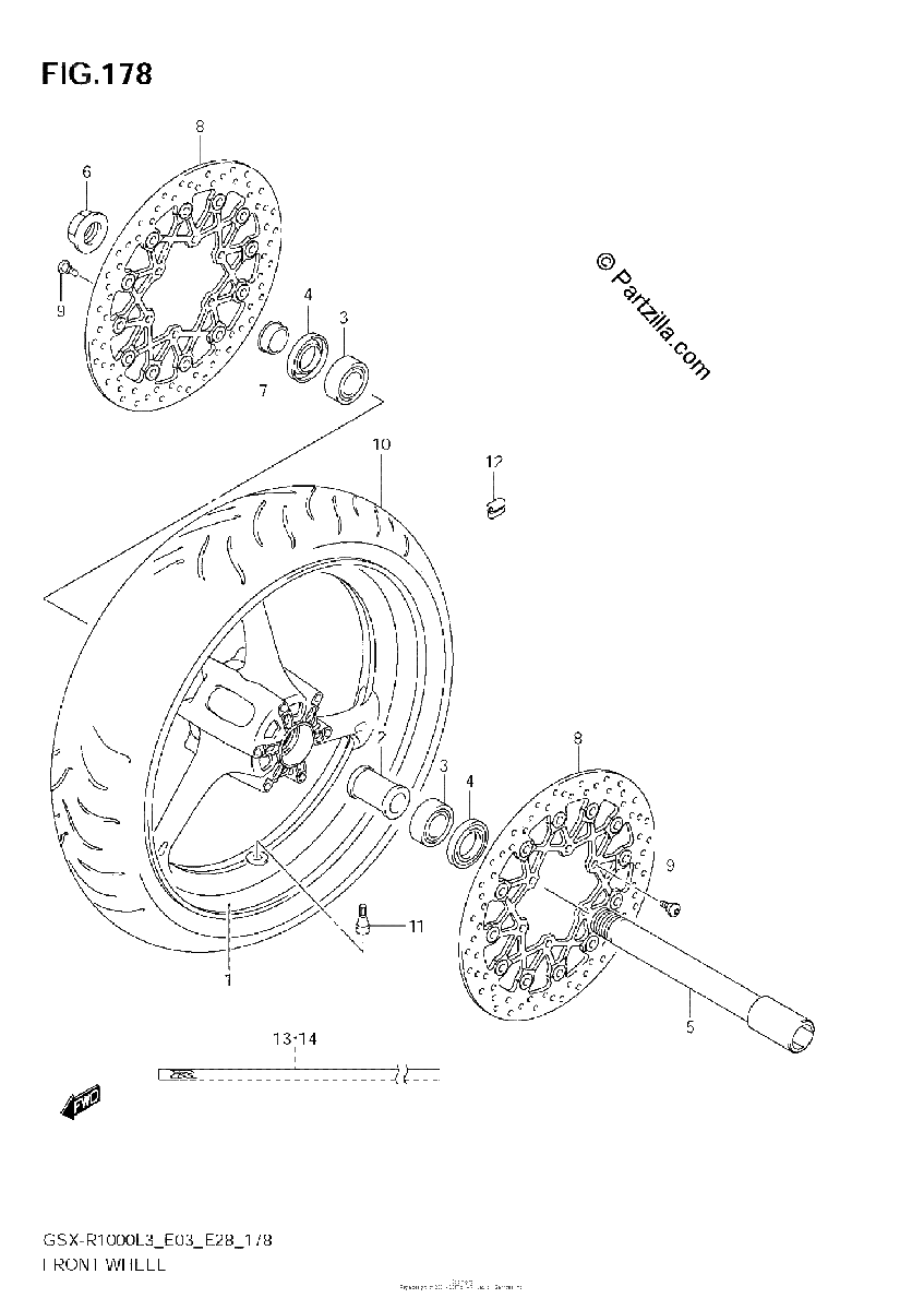 Diagrama de FRONT WHEEL GSX R1000L3 E03